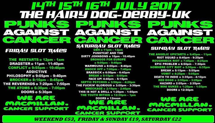 TONIGHT! We’re in Derby at The Hairy Dog for the first day of Punks Against Cancer 5! festival. To d…